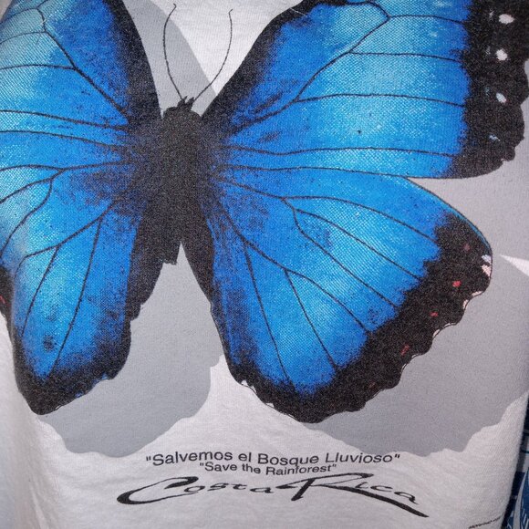 Beautiful Blue Butterfly Top Upcycled 1997 Vintage Tee Costa Rica One of a Kind - Picture 5 of 6